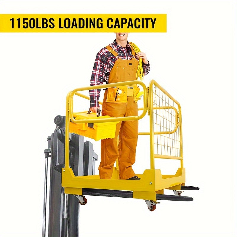 1200LBS Forklift Safety Cage 36X36In Forklift Work Platform with 4 Wheels Collapsible Forklift Basket Aerial Rails for Lifting Loader