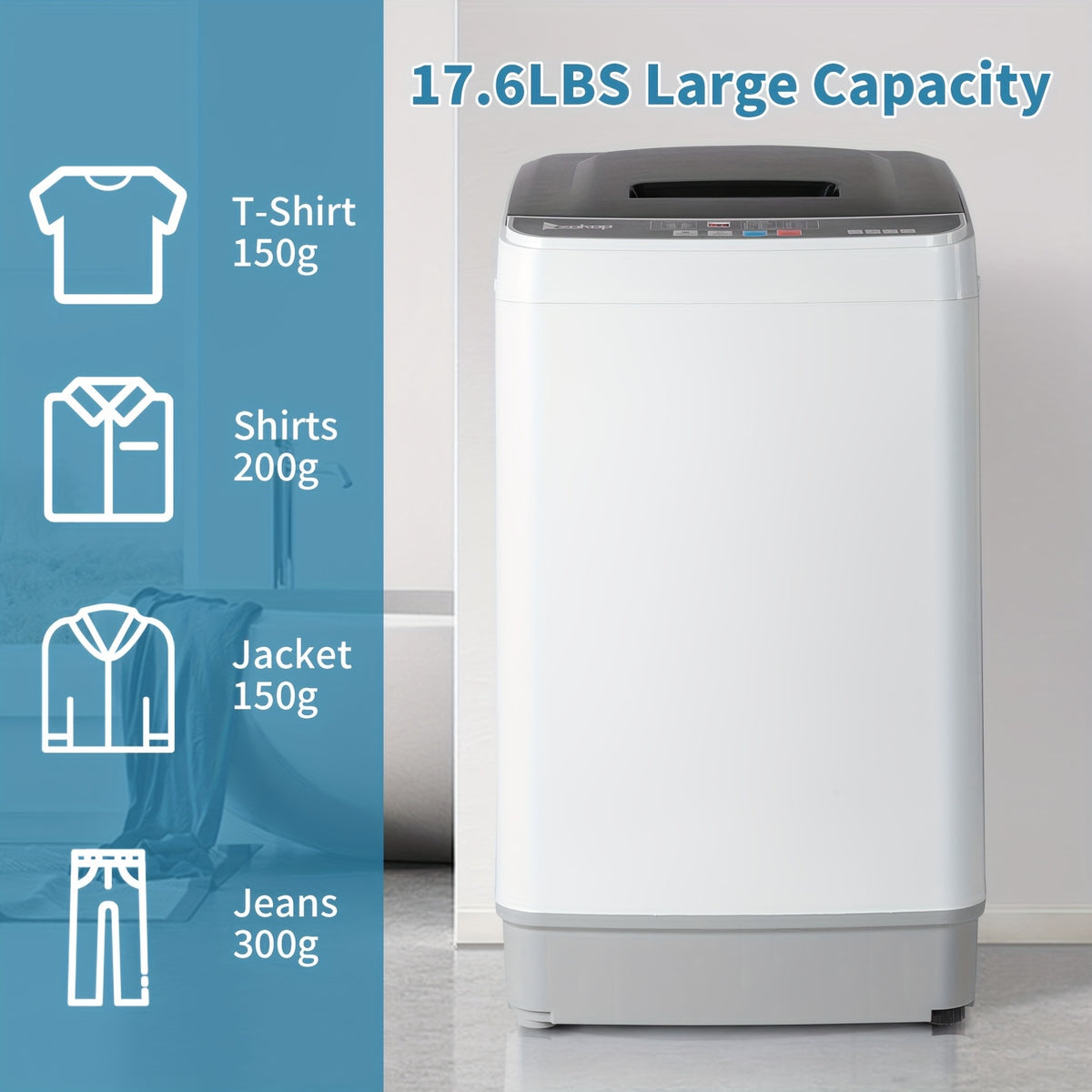 [Portable Washer and Dryer] MOTOOS Full Automatic Washing Machine, 17.6Lbs Top Load Portable Washer with Drain Pump, 10 Wash Programs 8 Water Level Washer and Dryer Combo, 2in 1 Washer and Dryer for Apartments, RV, Camping
