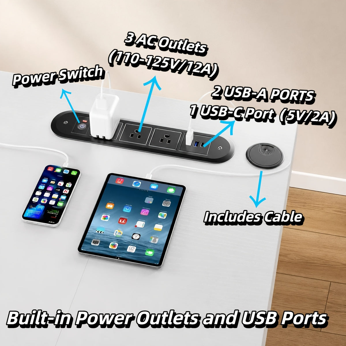 Electric Standing Desk with Dual Drawers and Built-In Power Panel for Home Offices and Gaming Setups