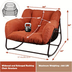 Papasan Rocking Chair Outdoor, All Weather Wicker Papasan Patio Chair with Cushion And Pillow, Heavy Duty Metal Oversized Papasan Rocker Egg Chair for Garden, Patio
