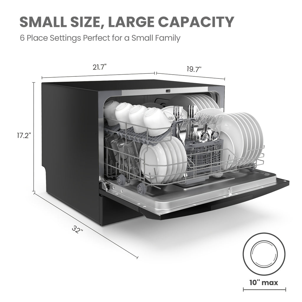 Comfee Compact Countertop Dishwasher 6 Place Settings 8 Wash Cycles with Baby Care Eco Mode 24 Hour Delay Start Water Saving Portable Dishwasher Ideal for Small Kitchens Apartments Dorms