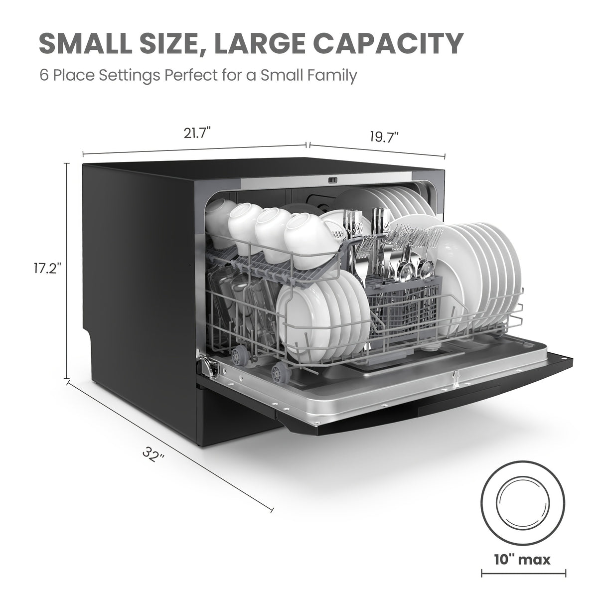 Comfee Compact Countertop Dishwasher 6 Place Settings 8 Wash Cycles with Baby Care Eco Mode 24 Hour Delay Start Water Saving Portable Dishwasher Ideal for Small Kitchens Apartments Dorms
