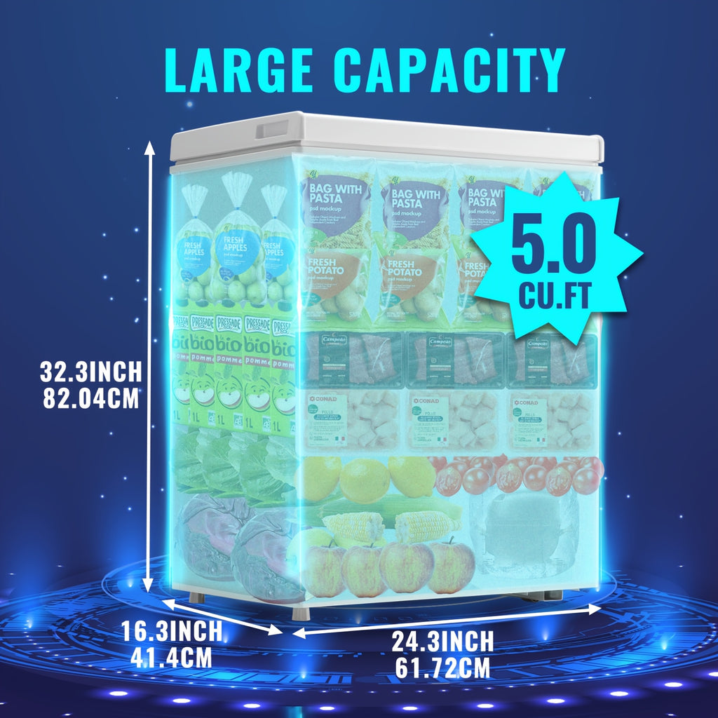 WANAI Small Deep Freezer, 3.5/5.0 Cubic Feet Chest Freezer with Adjustable Temperature, Top Open Door, Removable Storage Basket for Home, Kitchen, Office, Home And Apartment, White
