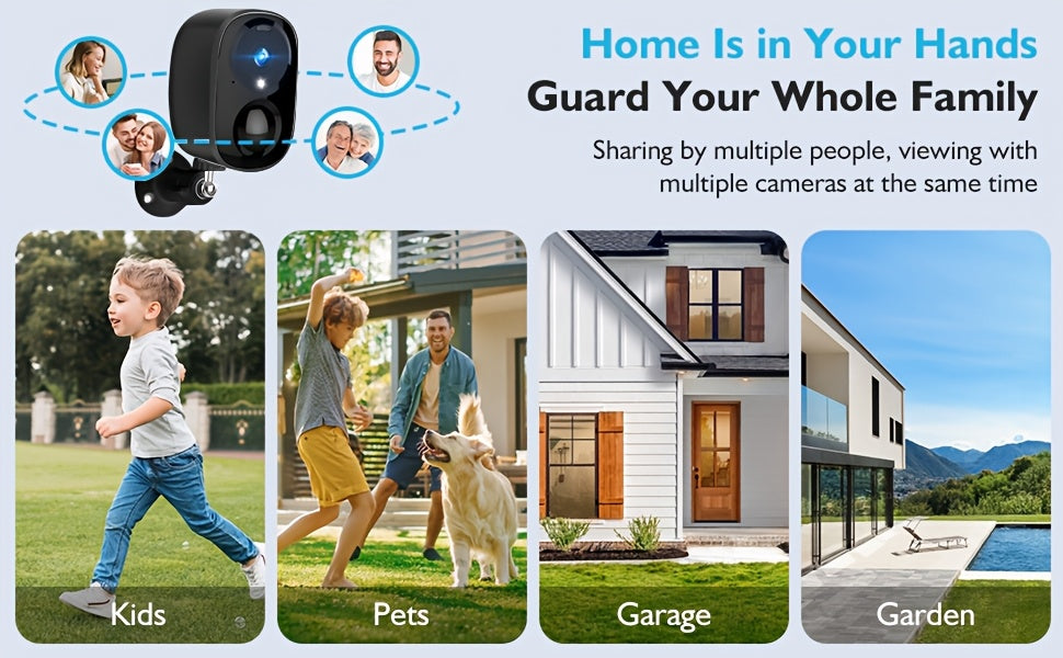 4pcs/6pcs/8pcs Black Solar Powered 4K Wireless Outdoor Security Surveillance Camera, Artificial Intelligence Motion Detection, Two-way Voice Call, Color And Infrared Night Vision,.