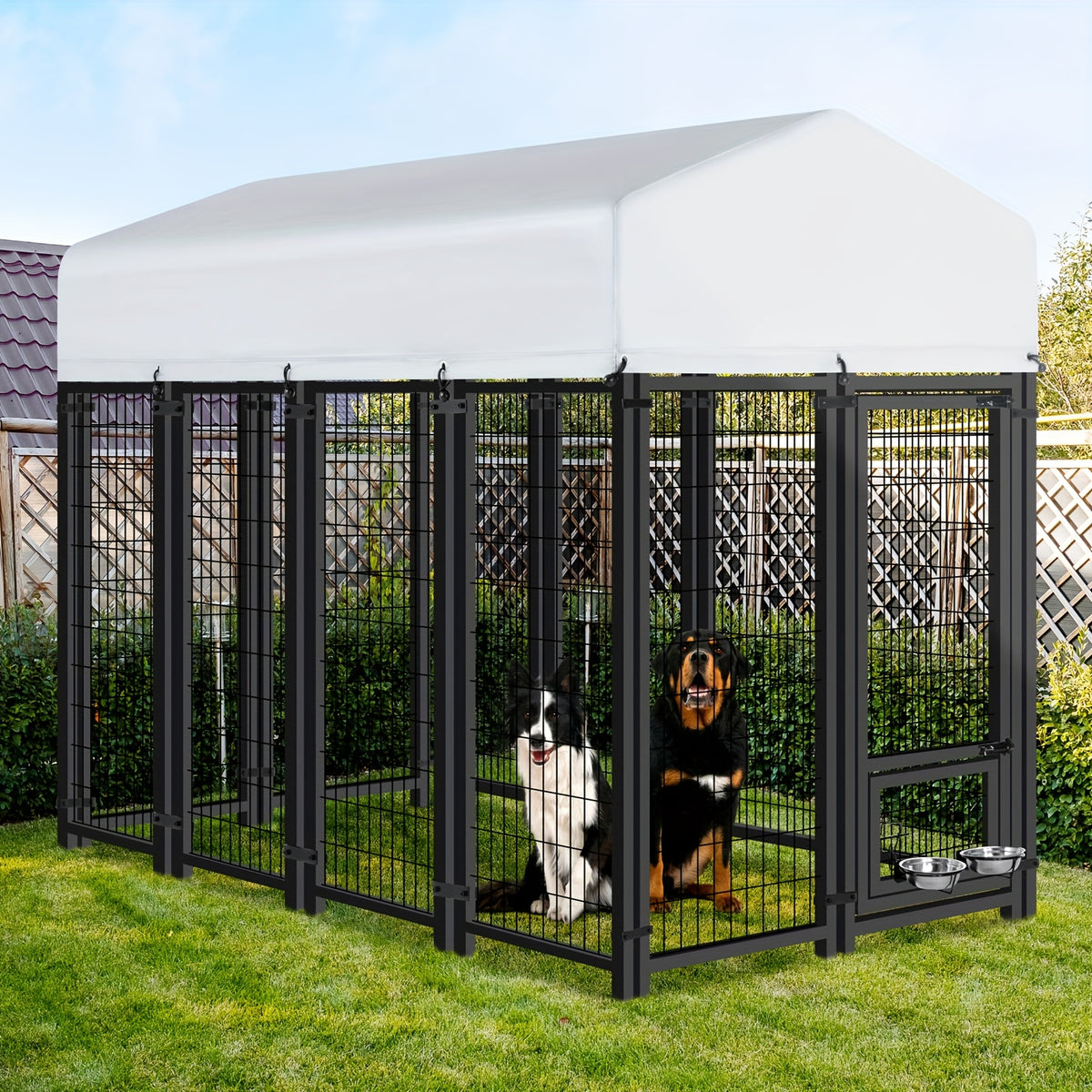 TOWALKER Outdoor Dog Enclosure for Big Dogs, Sturdy Welded Wire Steel Dog Play Area Fence Featuring a Secure Lock, Pet Pen with Uv-Resistant Roof Cover for Outdoor Use