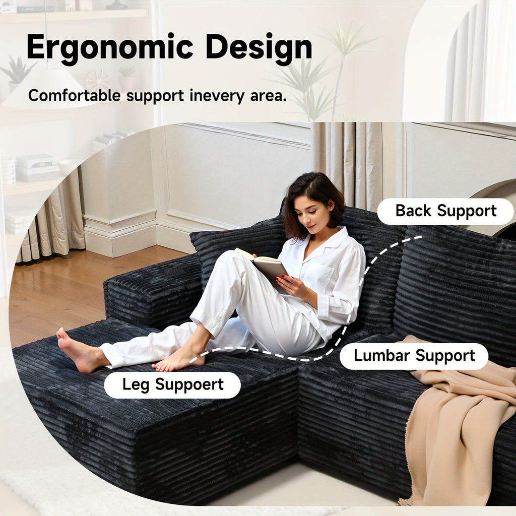 103-inch L-shaped Sofa, a Multifunctional Transforming Compression Sofa Bed with Chaise Lounge, Comes with 2 Throw Pillows, Built-in High-density Supportive Sponge, a No-assembly-required Sofa Chair Suitable for Bedrooms and Living Rooms