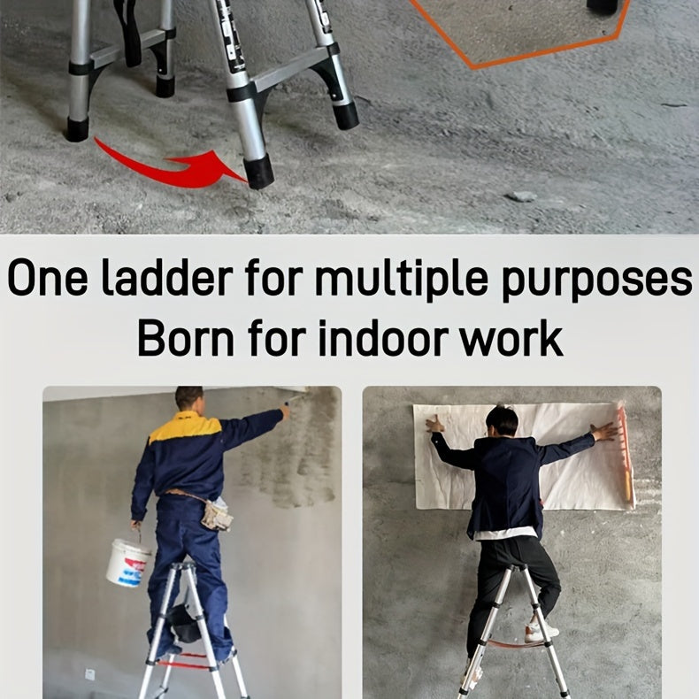 6.5-foot 7-Step Telescoping Ladder - Anti-Shake and Anti-Slip Portable Folding Ladder - Walkable A-Frame Household and Outdoor Work Multi-Purpose Ladder, 330 Pounds per Step