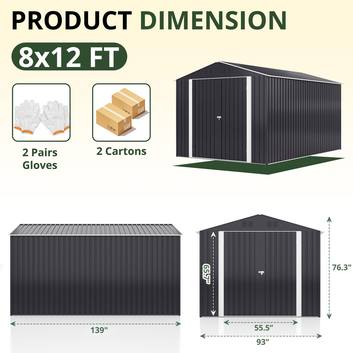 Metal Storage Shed, Large Outdoor Shed With Updated Frame Structure, Garden Tool Sheds For Backyard Patio Lawn, Grey