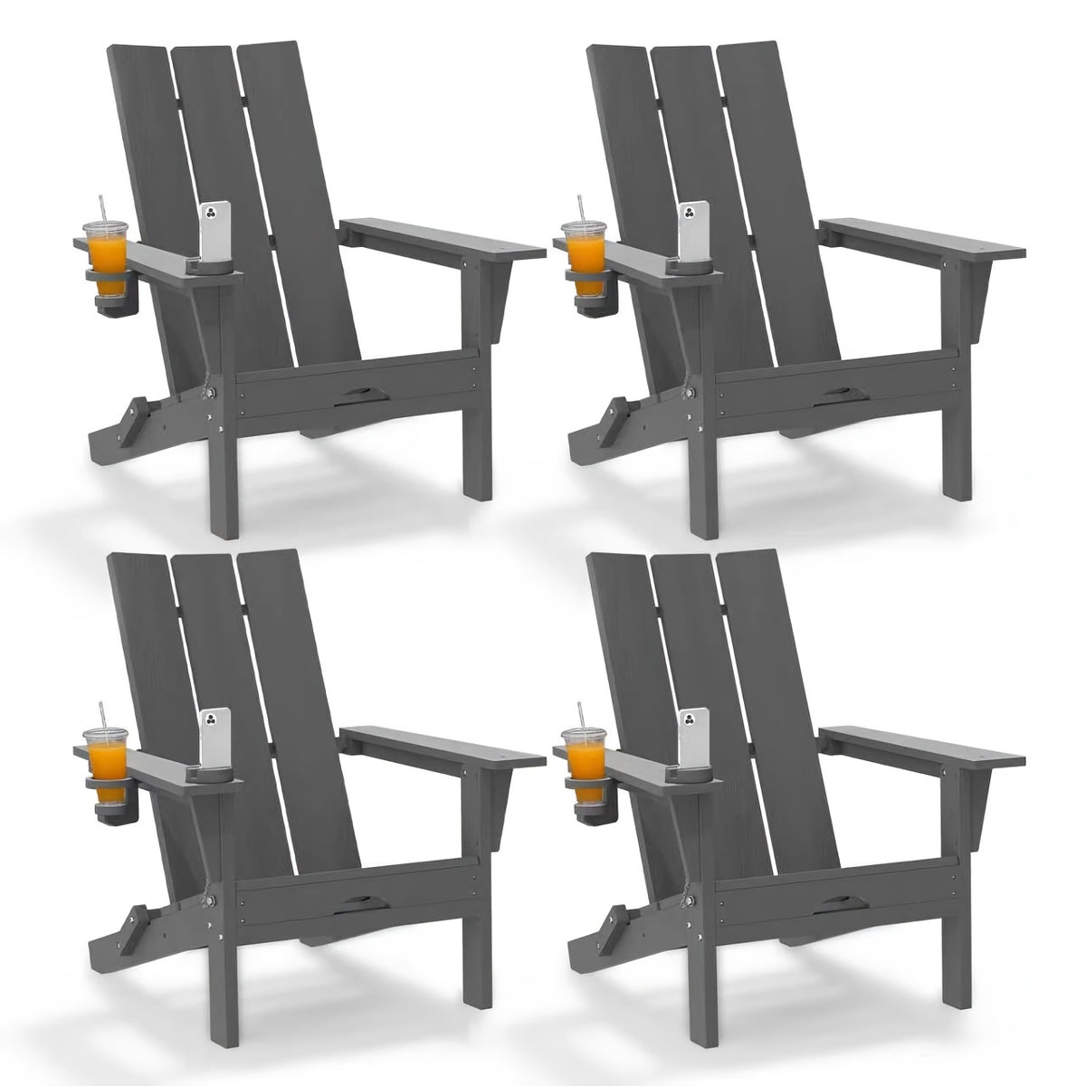 LEASBAR Folding Adirondack Chair Outdoor Fire Pit Chair For Patio Garden Backyard Pool Deck With Phone Holder And Cup Holder, Heavy All-Weather HDPE Comfortable Campfire Chairs Poolside Lawn 1pc, 2pcs, 3pcs(2pcs Chair+1table), 4pcs