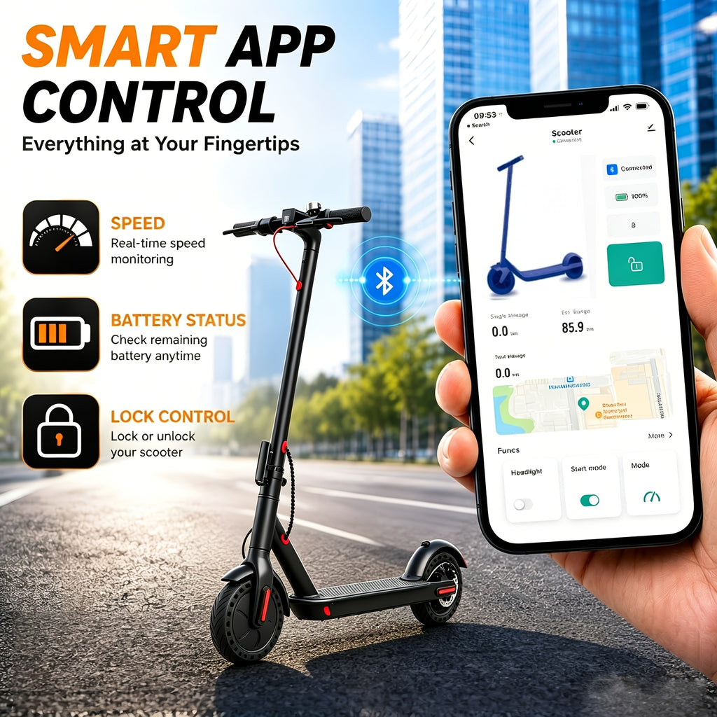 Smart App Intelligent Commuter Foldable Adult Electric Scooter, 350W Motor, 7.8a Large Battery, 19 Mph Speed, 21 Miles Range, 8.5 Inch Solid Puncture-Resistant Tires, Bright LED Lights, Portable Travel Design