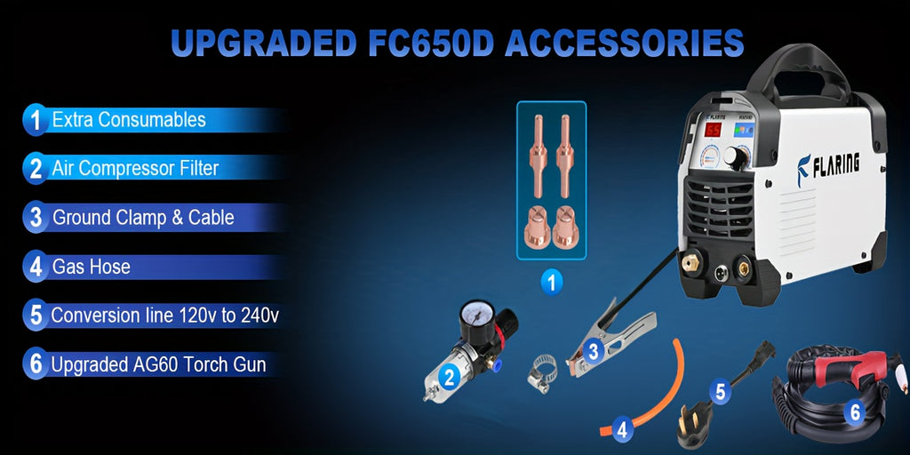 FLARING FC650D Plasma Cutter, 65A Dual-Voltage Machine for Metalwork in the Shop or at the Jobsite