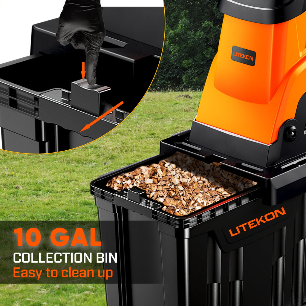 Wood Chipper Shredder, 1.8 Inch Cutting Diameter Heavy Duty Garden Corded Electric Chipper, 15-AMP Electric Wood Chipper Machine, Equipped with 10 Gallon Collecting Bin for Mulching, Garden, Orchard, Courtyard, Farm