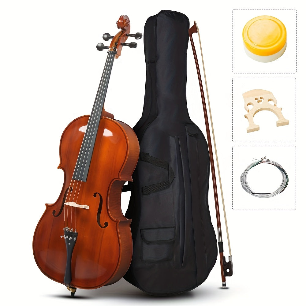 [For Beginner, Music Lover] Glarry 4/4 Ebony Fitted Cello - Full Size Acoustic Cello With 7mm Padding Cello Carrying Bag, Extra String, Bridge, Bow, 2nd & 3rd String Reductions, 2nd & 3rd String Reductions, For Beginner, Music Lover