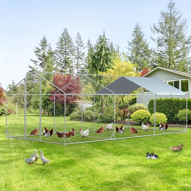 Large Metal Chicken Coop, Walk-in Chicken Runs for Yard with Water-Resident And Anti-UV Cover, Spire Roof Hen House for Outdoor And Backyard, Farm, Duck Rabbit Cage Poultry Pen