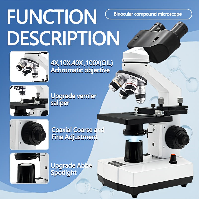 Professional Biological Optical Compound Trinocular Microscope, Upgraded 100X Objective, 40X-5000X Magnification, Upgraded Reticle And Abbe Condenser, Coaxial Coarse And Fine Focus, with Wide-Angle Eyepieces