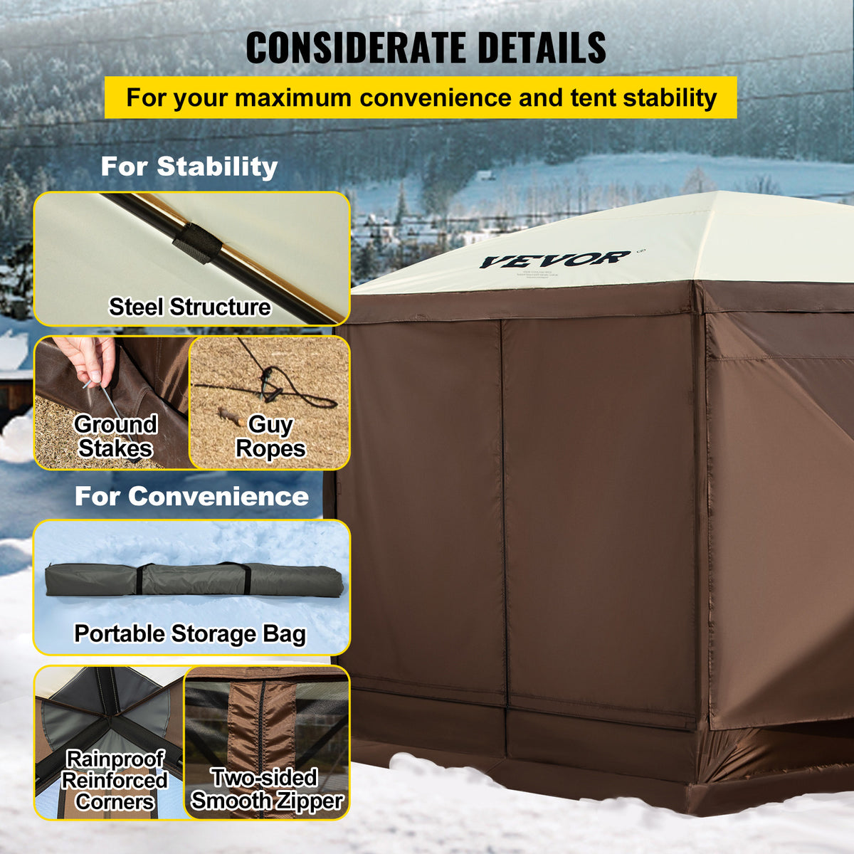 VEVOR Pop-Up Screen Gazebo Tent in 10 ft or 12 ft Sizes for Camping, Picnics and Backyard Gatherings