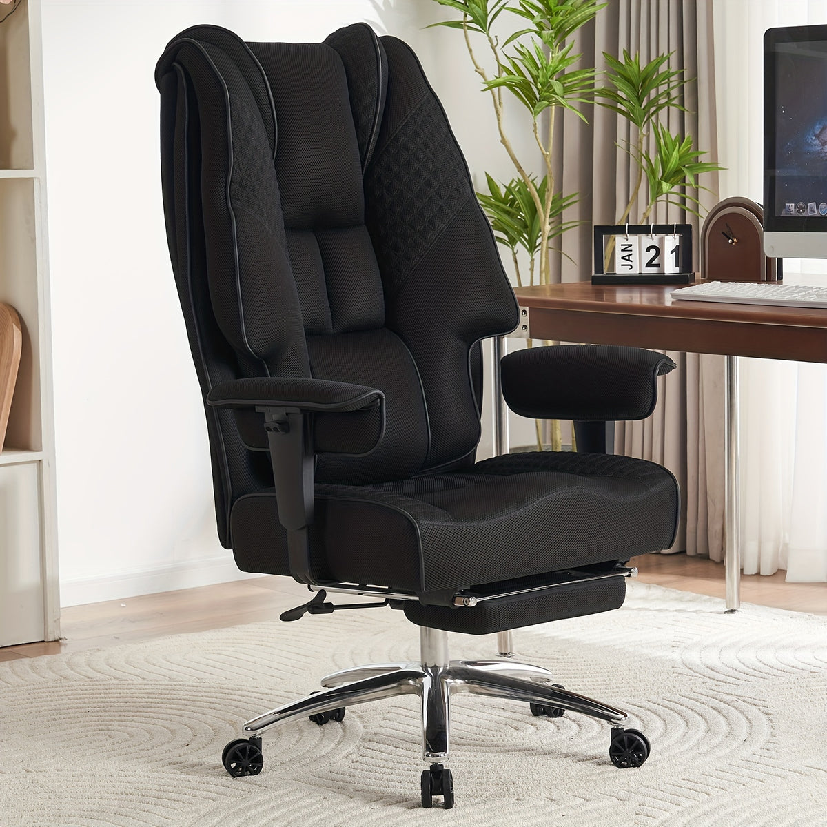[PU Leather Executive Chair] Efomao Desk Office Chair 400LBS, Big And Tall Office Chair, PU Leather Computer Chair, Executive Office Chair With Leg Rest And Lumbar Support