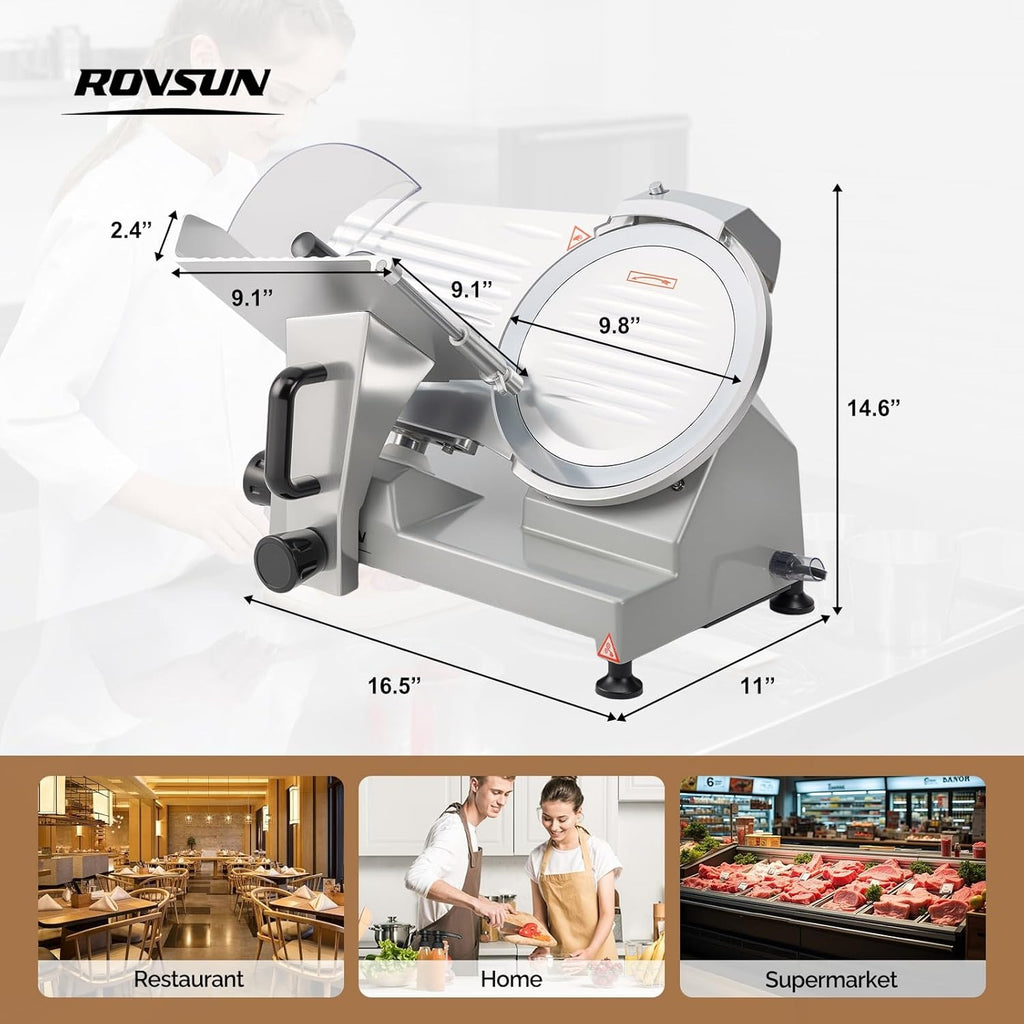MEFEIR 8.7inch Commercial Meat Slicer, Electric Deli Food Slicer with Premium Chromium-plated Steel Blade, 0-12mm Adjustable Thickness, ETL Certified for Frozen Meat Ham Baguett Steak, Silver