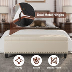 51-Inch Storage Ottoman Bench, Upholstered End of Bed Ottoman Bench with Storage and Seating, Large Faux Leather Bench for Foot Rest in Bedroom, Living Room, Entryway, Hallway
