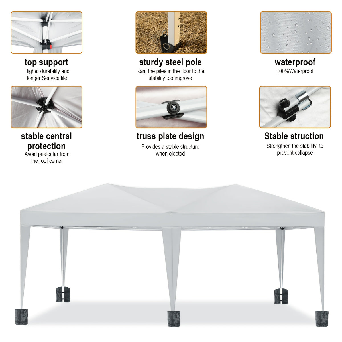 10X20ft Pop Up Wedding Party Tent with 6 Sidewalls, Heavy Duty Commercial Outdoor Canopy All Season Wind & Waterproof Canopy Gazebo with Storage Bag