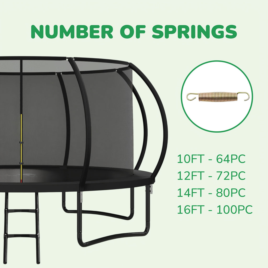Polar Aurora Outdoor Trampoline, 10FT 12FT 14FT 16FT Recreational Trampoline for Adults, Trampoline with Safety Enclosure Net, Wide Ladder And Anti-Rust Coated Frame