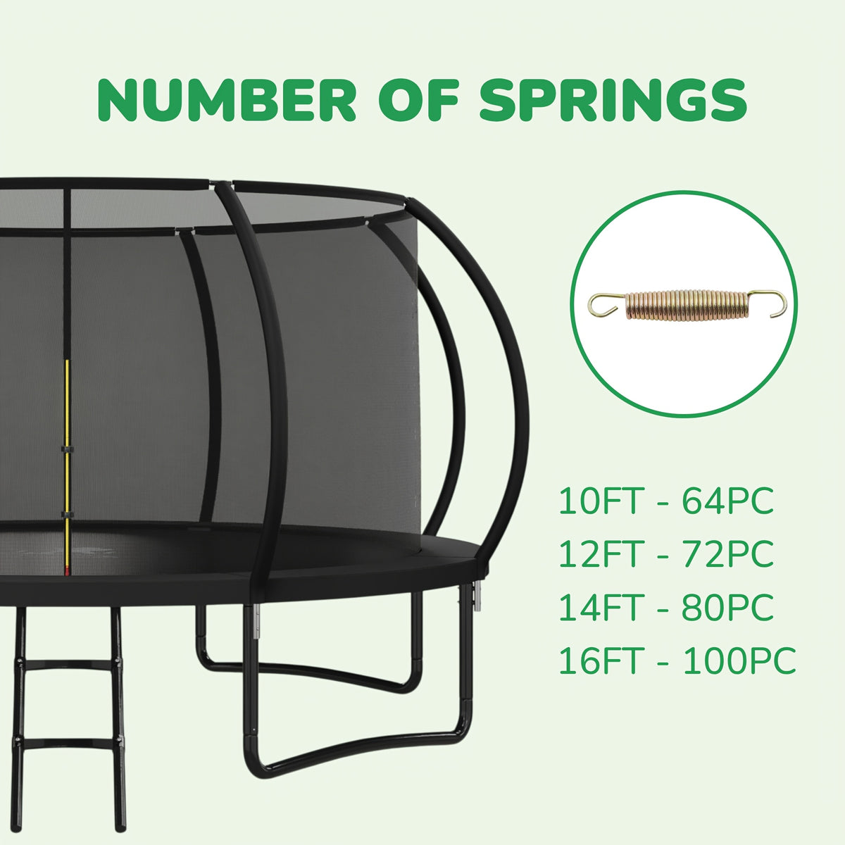 Polar Aurora Outdoor Trampoline, 10FT 12FT 14FT 16FT Recreational Trampoline for Adults, Trampoline with Safety Enclosure Net, Wide Ladder And Anti-Rust Coated Frame