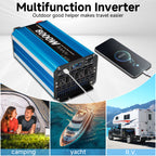 Pure Sine Wave Inverter 8000W (Peak)Car Power Inverter Efficient 12V/24V DC To 110V 120V AC With LCD Display And Remote & Troubleshooting, 4 US Sockets For Vehicles Car Chargers For Home Solar System RV Vans, Without Battery
