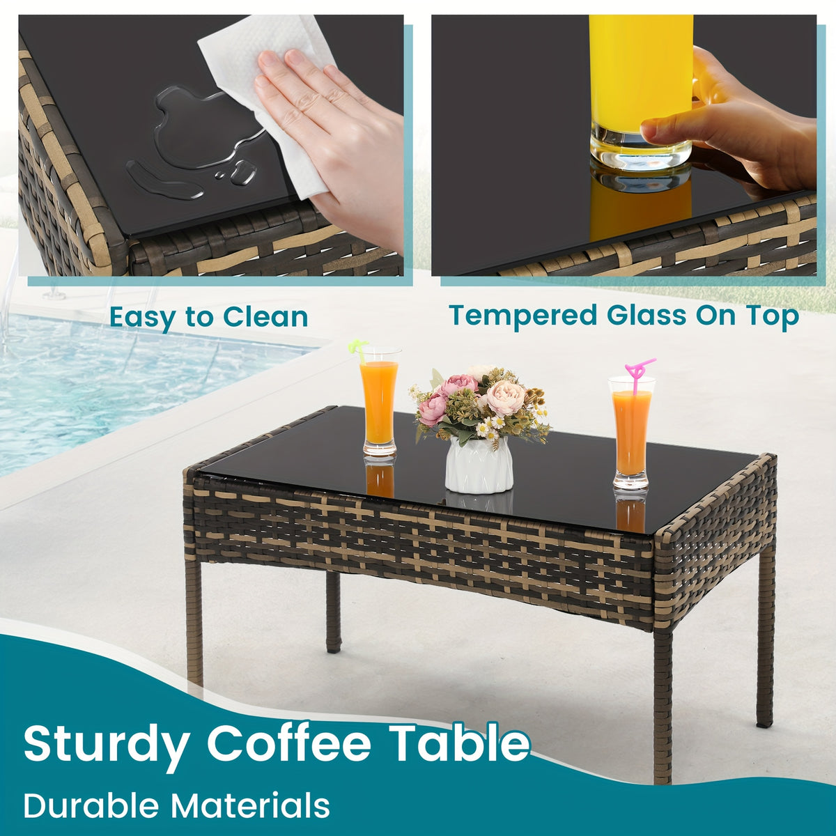 KROFEM 4pcs Wicker Bistro Furniture Set, Includes 2 Chairs with Water Resistant Cushions, Coffee Table, And Comfy Loveseat, Perfect for Any Outdoor Gathering