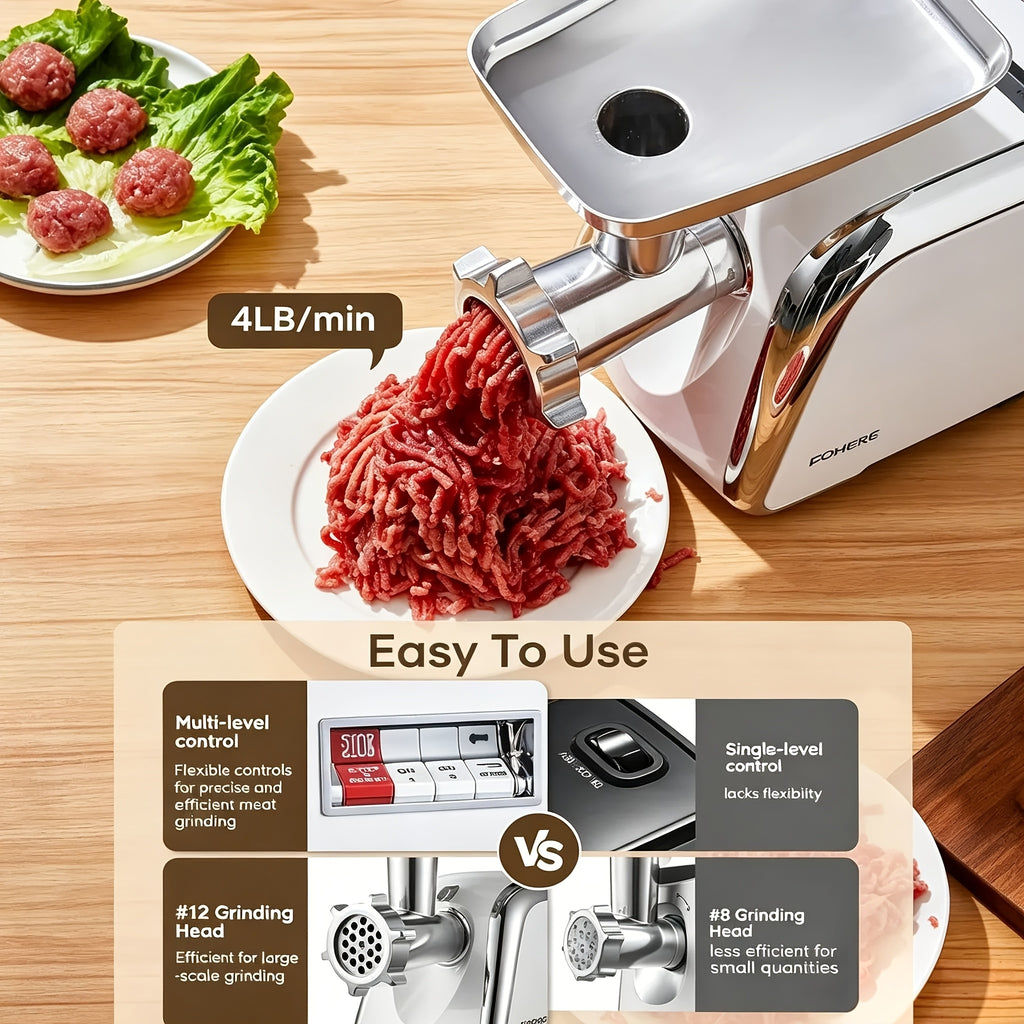 3000W Heavy-Duty Meat Grinder | 5-In-1 Multifunction Home Kitchen Machine | Stainless Steel Sausage Stuffer (2 Tubes) | Kubbe & Burger/Slider Makers | Storage Box | Commercial-Grade Power!