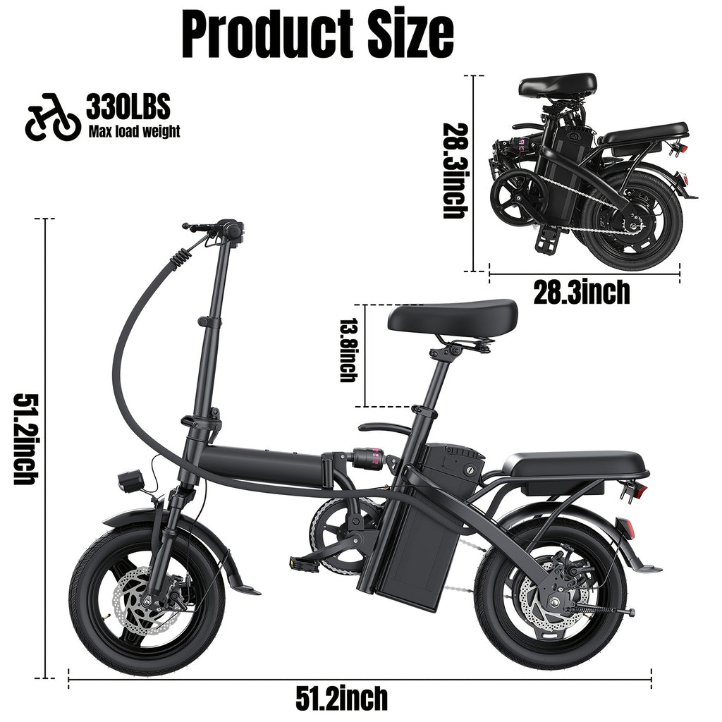Adult and Youth Electric Bicycle, 560W Motor, 20-24MPH Compact Commuter Folding E-Bike, 32-Mile Range, 48V 10Ah Battery, 3-Speed Pedal Assist, 14-Inch Folding Electric Bicycle, Women's E-Bike