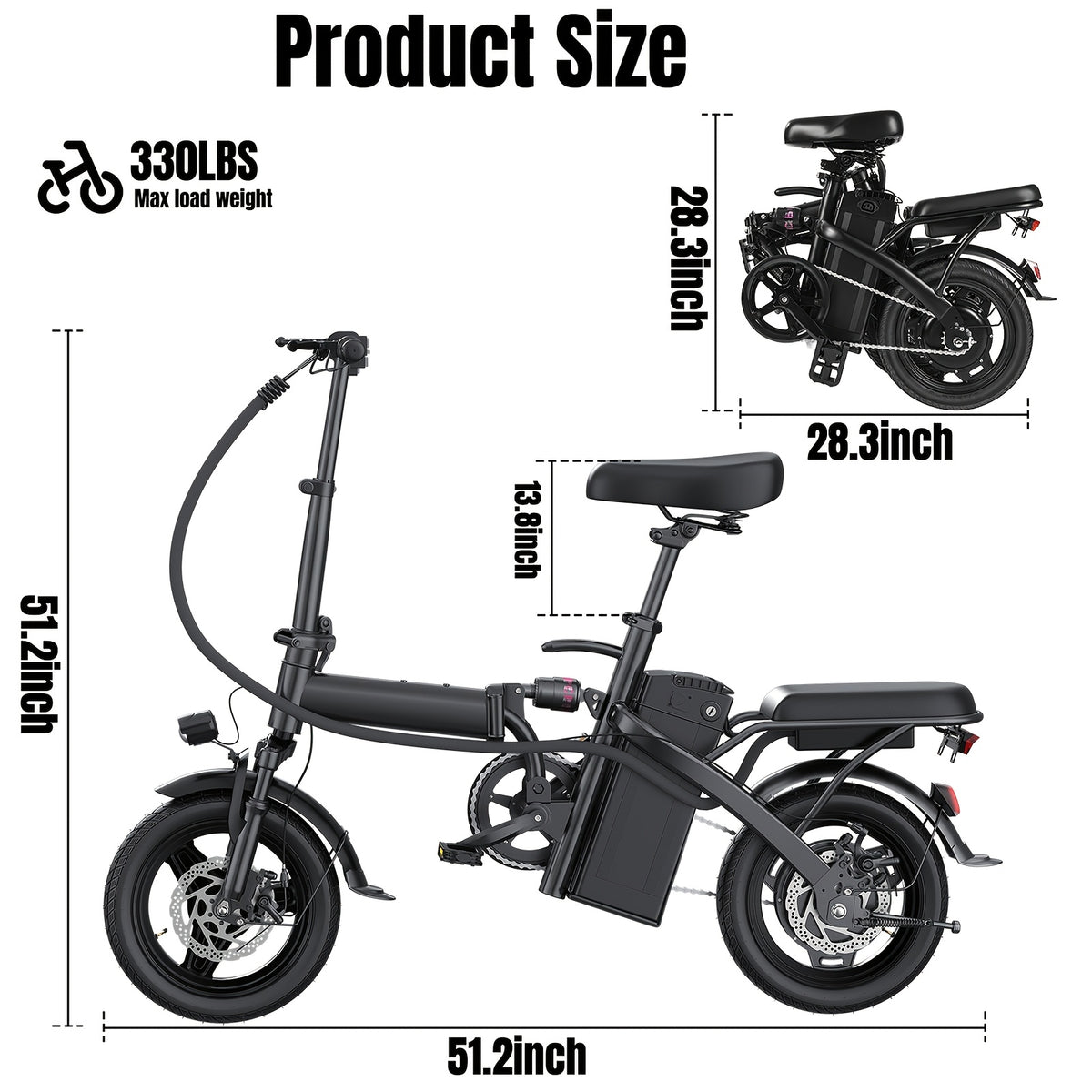Adult and Youth Electric Bicycle, 560W Motor, 20-24MPH Compact Commuter Folding E-Bike, 32-Mile Range, 48V 10Ah Battery, 3-Speed Pedal Assist, 14-Inch Folding Electric Bicycle, Women's E-Bike