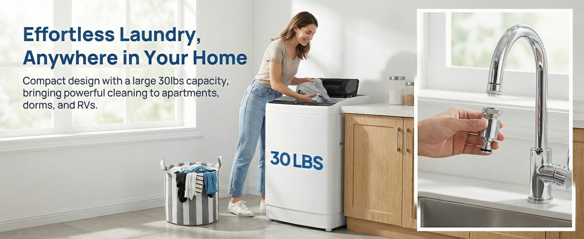 15.6/17.6/25/30lbs Full Automatic Portable Washing Machine - Compact Design with Drain Pump, 10 Programs, 8 Water Levels, LED Display & 24H Delay Start, Ideal for Apartment, RV & Camping