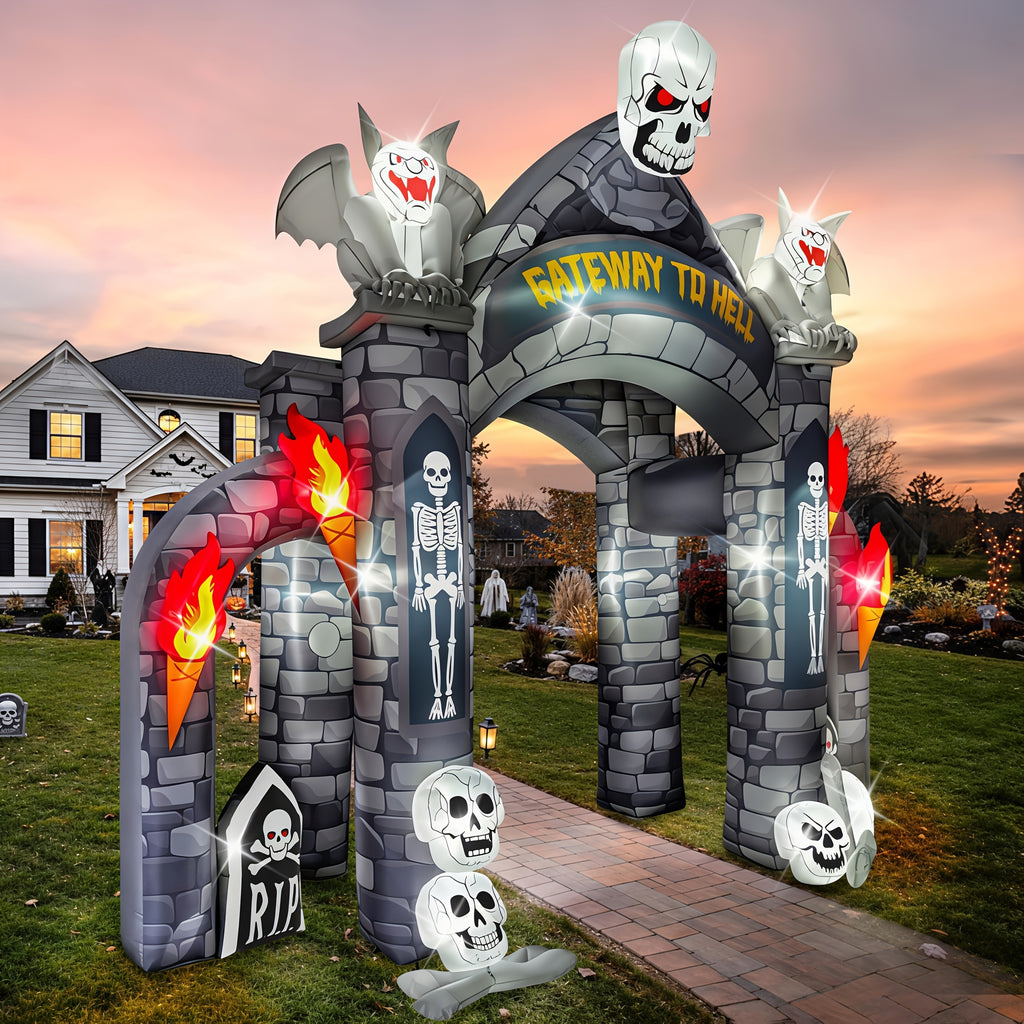 KALOARY Halloween Inflatable Archway 11-13 FT Blow-Up Arch in Witch, Ghost, Castle, Haunted House, Clown, Cemetery, Pumpkin Designs, Some with Built-In Lights, for Yard, Garden, Lawn, Indoor-Outdoor Halloween Party
