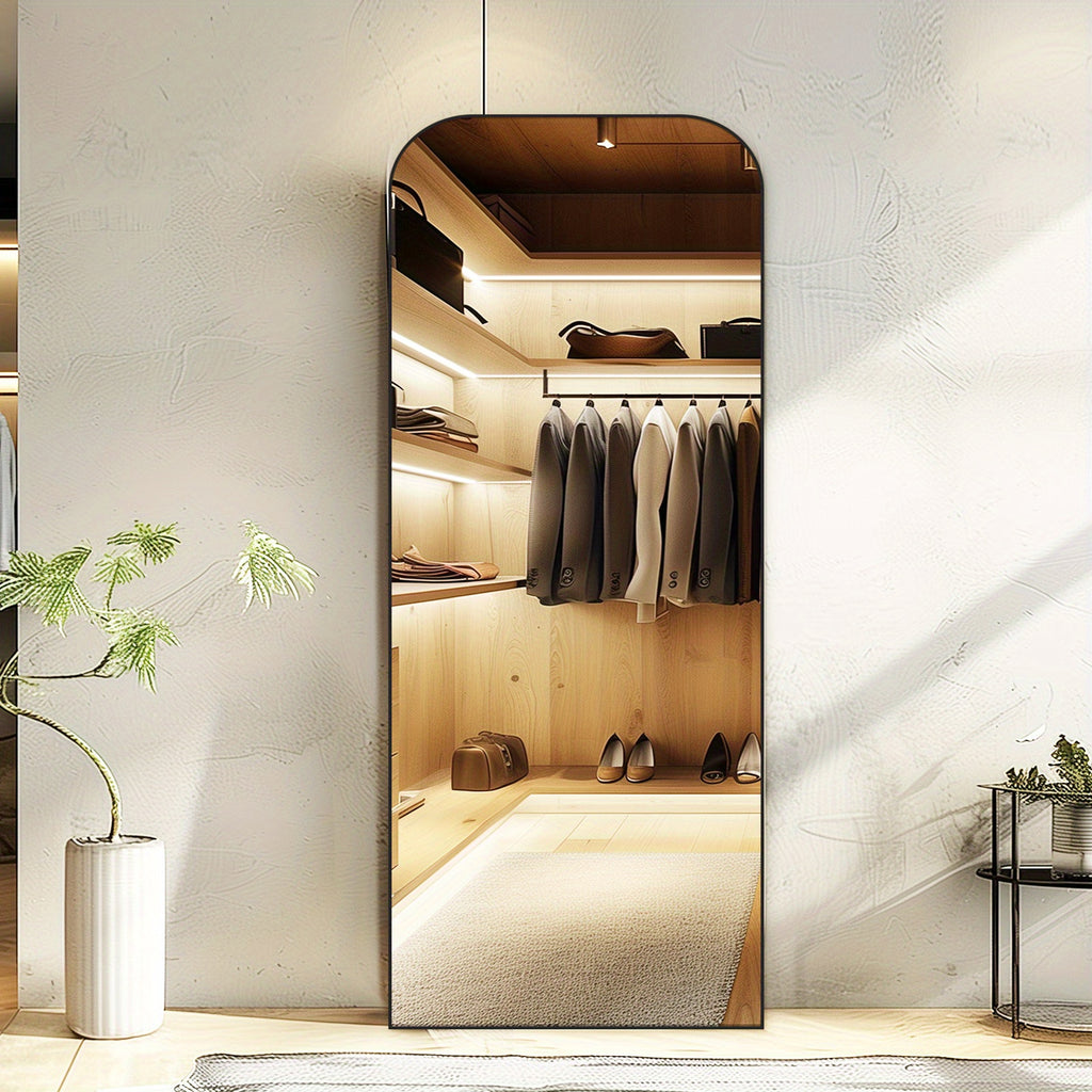 30 X 71 Inch Full Length Mirror, Golden Wall Full Body Mirror Full Length with Stand, Rounded Top Floor Mirror with Aluminum Alloy Frame for Bedroom Living Room