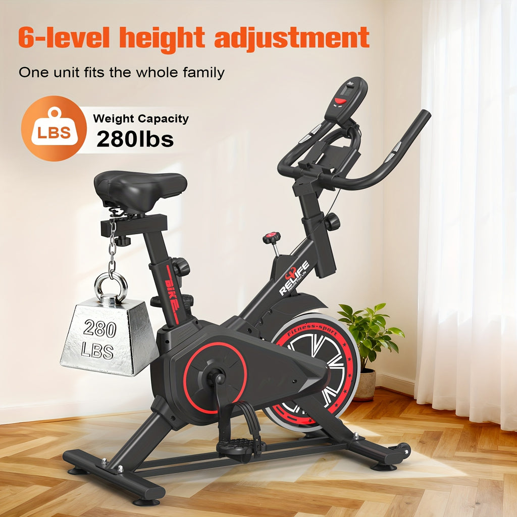RELIFE Exercise Bike, Magnetic Indoor Cycling Bike, Ultra-Quiet Resistance, Tablet Mount & Ergonomic Seat Cushion, Home Gym Stationary Cycle for Cardio for All User, Indoor Bike/Brake Pad Stationary Bike, for Family, with Comfortable Saddle