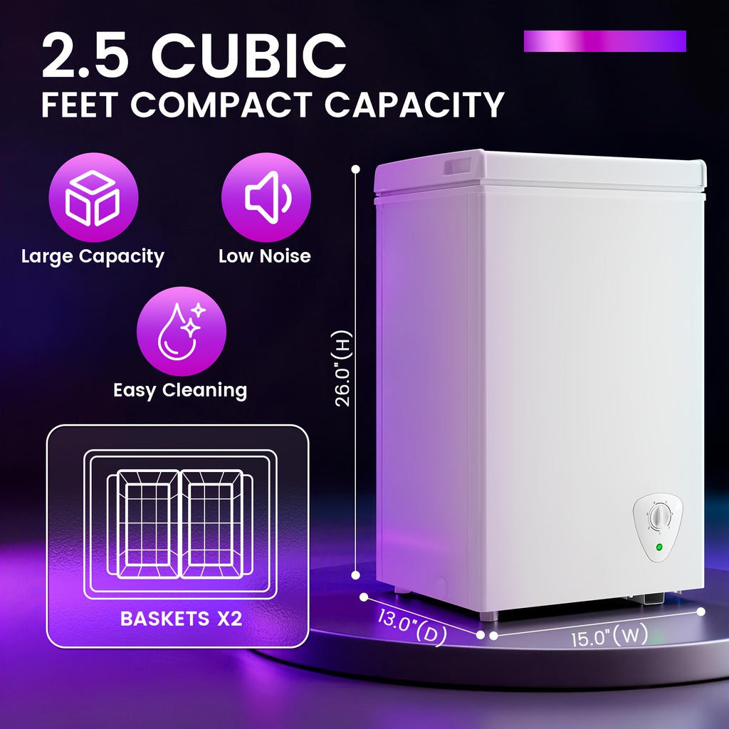 3.5/2.5 Cubic Feet Chest Freezer with 2 Removable Baskets Free Standing Top Open Door Compact Deep Freezer with Adjustable Temperature for Home, Kitchen, Office, Bar
