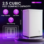 3.5/2.5 Cubic Feet Chest Freezer with 2 Removable Baskets Free Standing Top Open Door Compact Deep Freezer with Adjustable Temperature for Home, Kitchen, Office, Bar