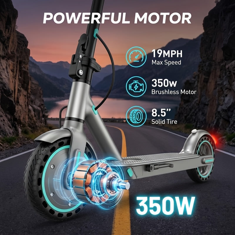 Foldable Adult Electric Scooter, 350W Motor, 8.5 Inch Solid Tires, 15-20 Miles Long Range, Dual Braking LED Display Commuter E Scooter