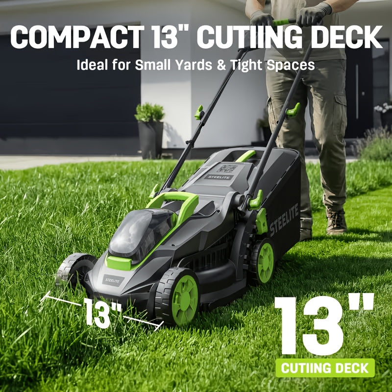 Deli Steelite 17"/13" Cordless Lawn Mower, 21V Battery Powered Walk-Behind Push Mowers, Electric Lawn Mowers With Brushless Motor, 2-in-1 Mulching & Bagging, 6/5 Heights Adjustment, 1*4.0 Battery Or 2*4.0 Batteries