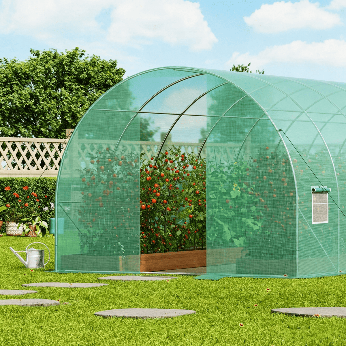 VEVOR Walk-in Tunnel Greenhouse 19.36x9.68x7.4/27.38x9.5x7.38ft Galvanized Frame PE Cover Green (No Door)