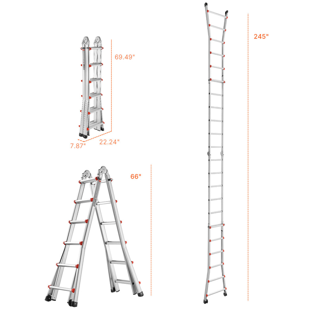 VEVOR Telescoping Ladder A Frame 9.5 FT 2880mm / 11FT 3350 mm / 13 FT 4000mm / 15.5FT 4670 mm / 17FT 5120 mm / 20FT 5990 mm/ 20.5FT 6230 mm Extension Multi-Function for Homework