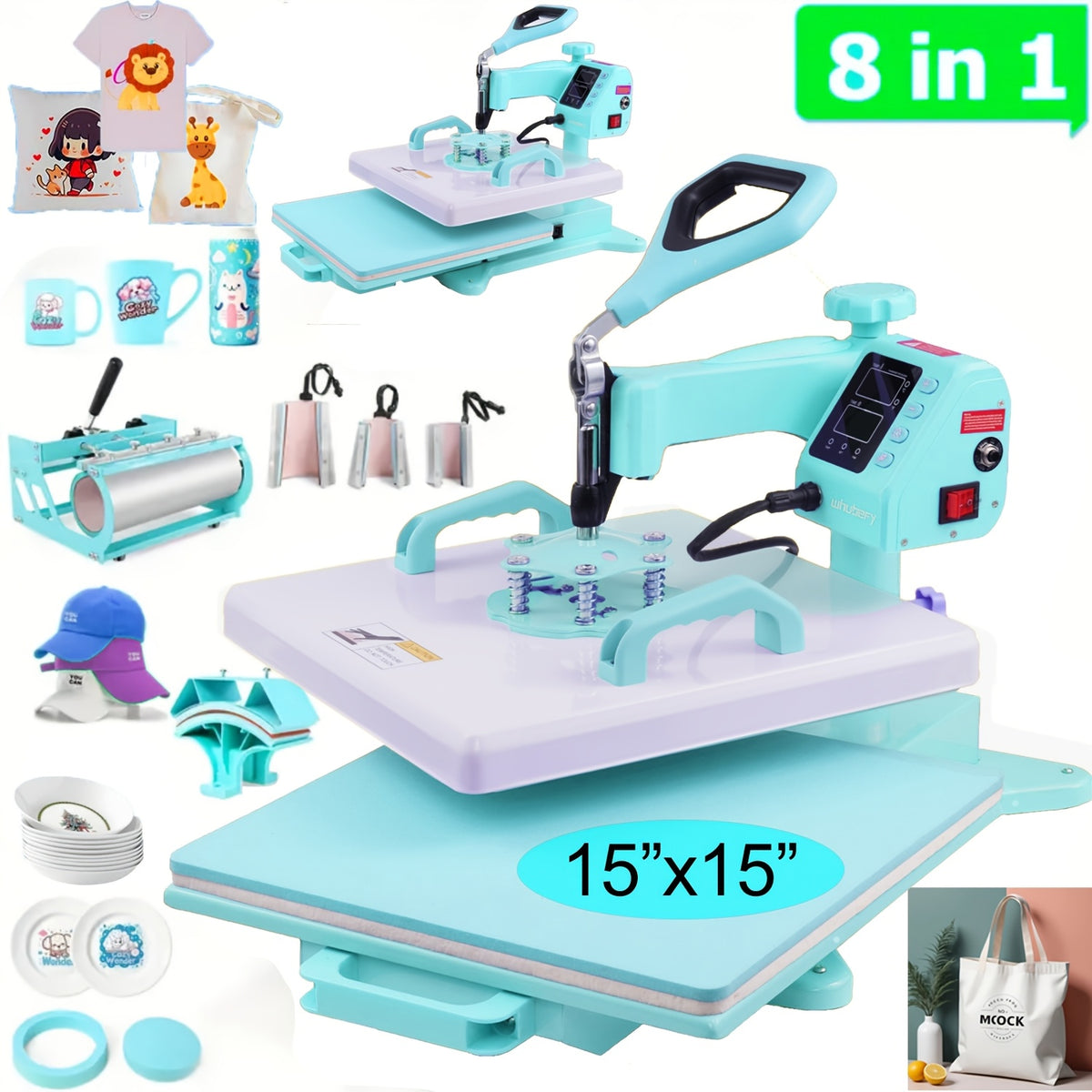 15"x15"/15"x12" - 8-in-1/ 5-in-1 Heat Press Machine Combo, Rotatable Design, Multi-Size Transfer Professional Sublimation Combination, Suitable for T-shirts, Bags, Pillows, Hats, Beanies, Roller - 3in 1 Auto Hat Press Can Only Press Hats