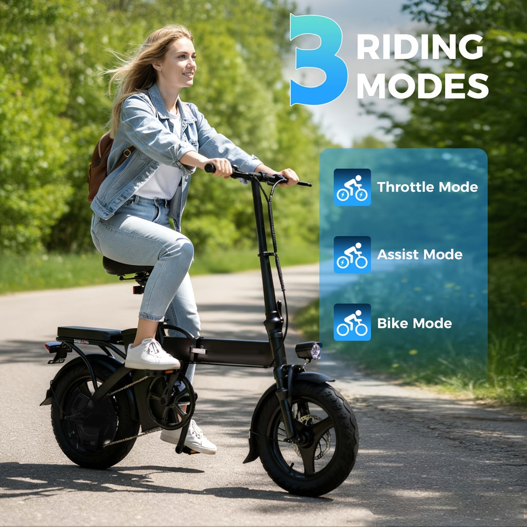 14-inch Electric Bike For Adults With 500W Power Motor, 20/25MPH Speed, 48V 7.8Ah/10Ah Removable Battery, Dual Disc Brakes Electric Bicycle, 3 Riding Modes And, Portable And Compact E-bike That'S Perfect For Urban Commuting