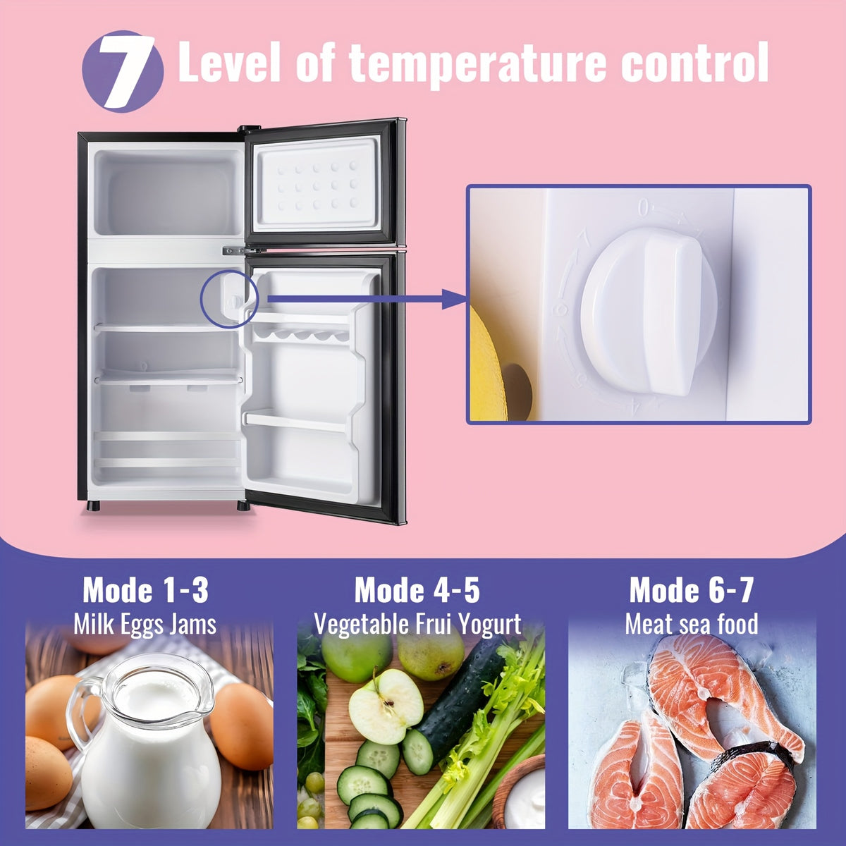 DEMULLER 2.4 Cu.Ft Mini Refrigerator with Freezer Double Door Personal Small Fridge for One Person Removable Plastic Shelves Ideal for Home, Apartment, Dormitory