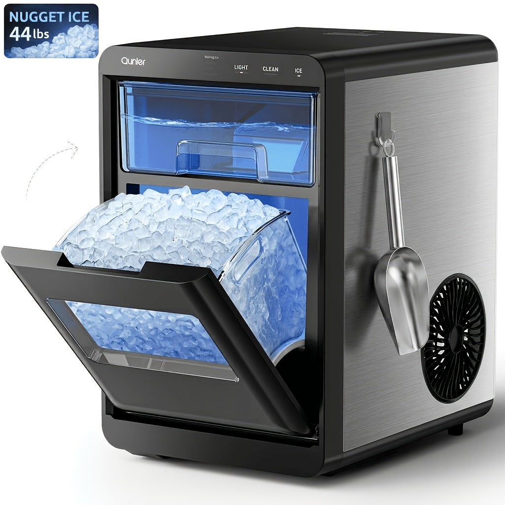 Nugget Ice Maker Countertop, Soft Chewable Pellet Ice Machine, Qunler 33/44Lbs Per Day Self-Cleaning Stainless Steel Ice Maker For Iced Coffee, Soda, Tea And Home Coffee Bar & Gifts For Coffee Lovers