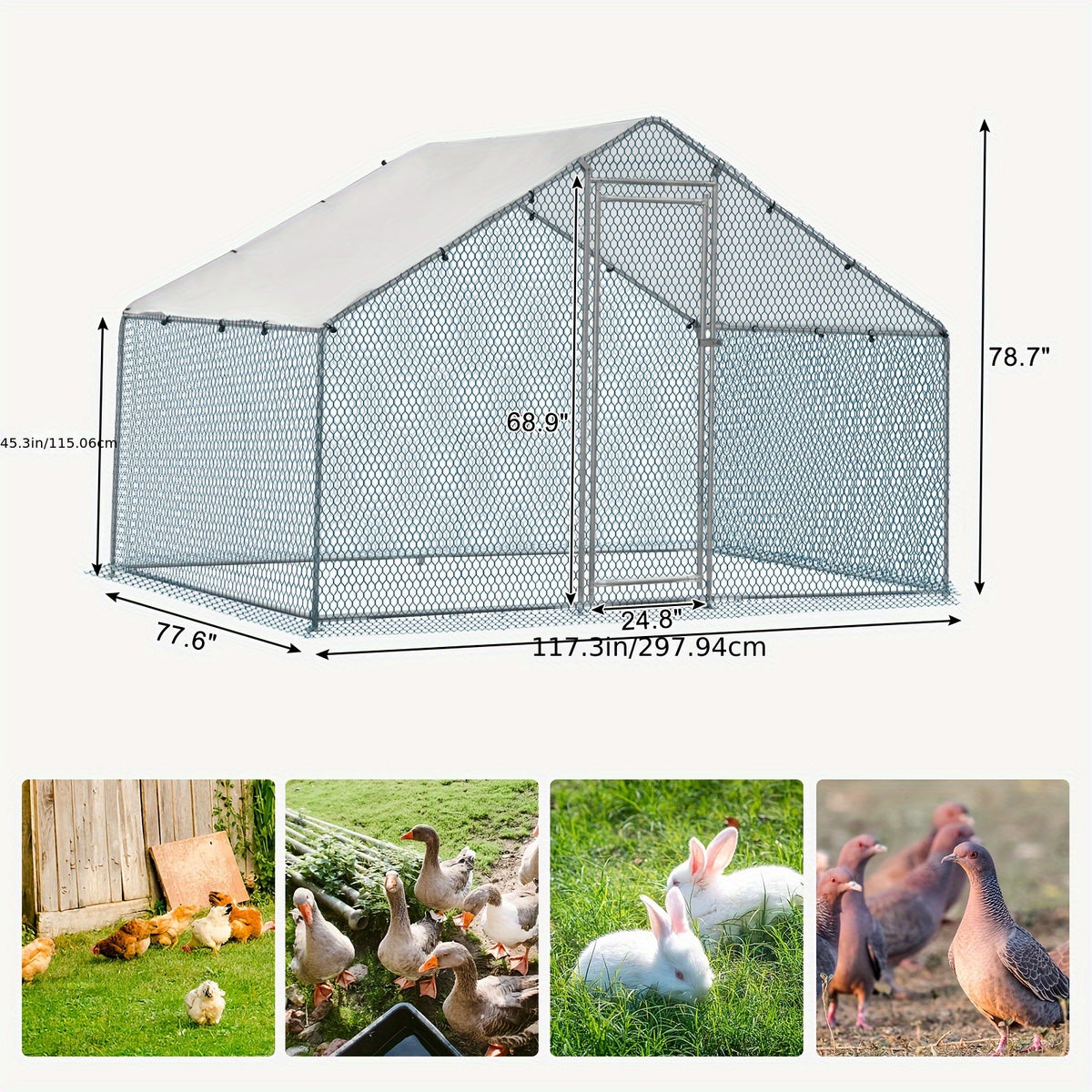 10 X 10ft Large Metal Chicken Coop, Walk-in Poultry Cage Chicken Hen Run House with Waterproof Cover, Rabbits Cats Dogs Farm Pen for Outdoor Backyard Farm Garden