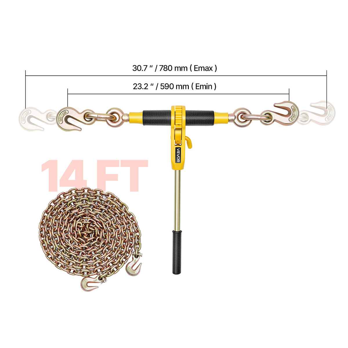 Ratchet Chain Binder Set for Hauling and Towing, VEVOR 8000 lb Working Load in a Four-Set Pack