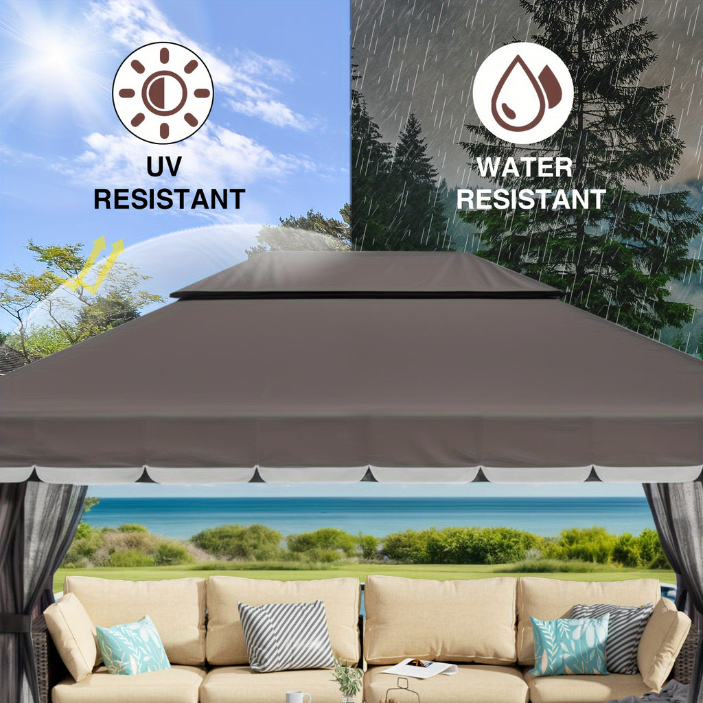 10'x13' Heavy-Duty Outdoor Patio Gazebo with Double Roof, Party Tent Suitable for Backyard, Deck, Garden - Assembly, Mosquito Netting & Curtains, Spacious Shelter for Parties, BBQs, Outdoor Events