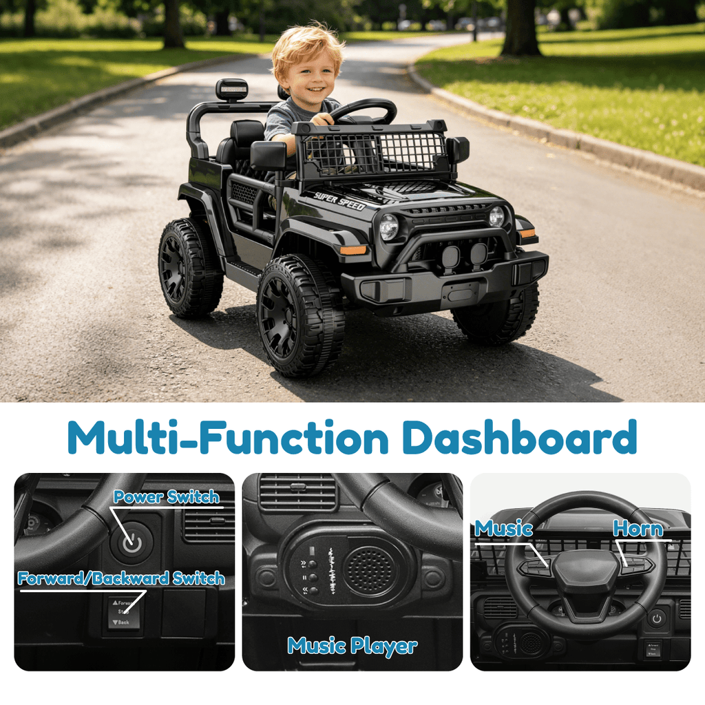 12V Ride On Car, Electric Car for Kids, with Parent Remote & Music Player, Spring Suspension for Comfortable Ride, Seat Harness Protection, Locking Doors, Outdoor Toy Car