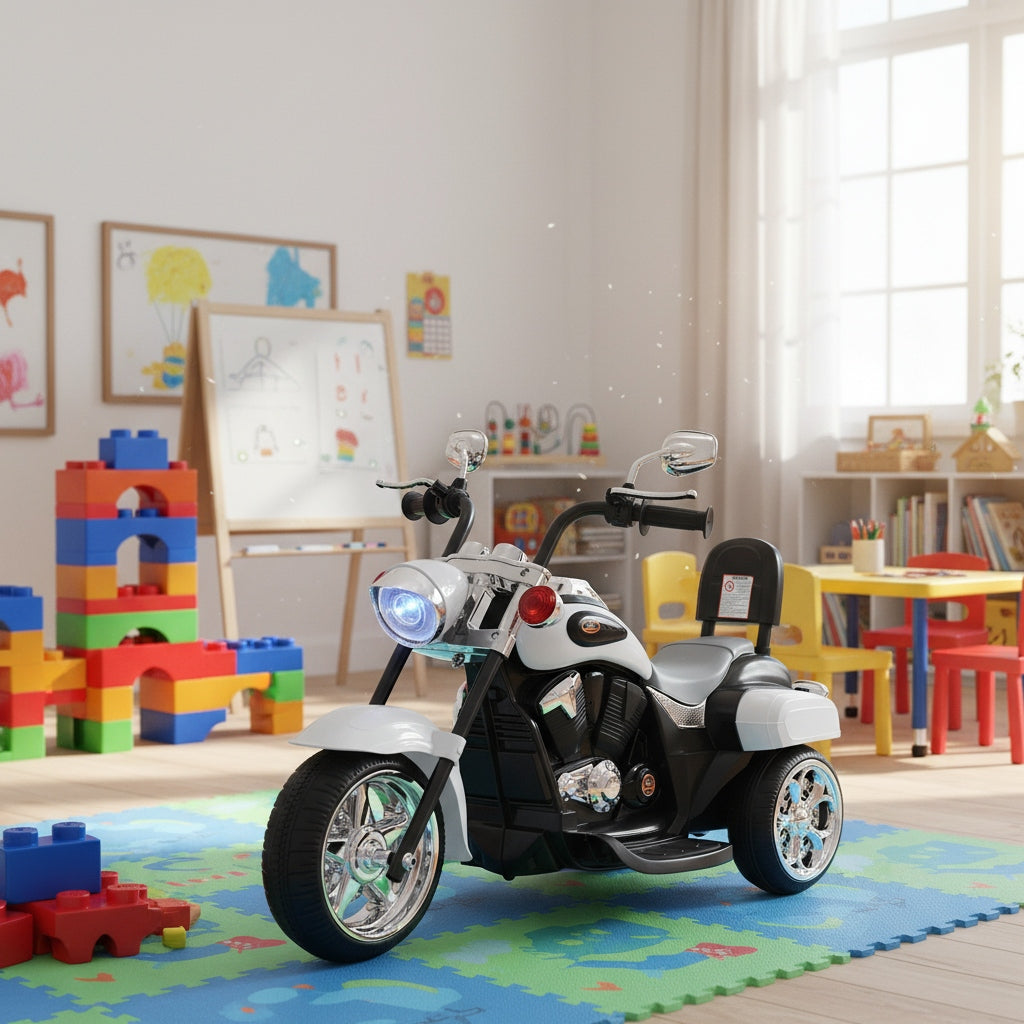 COSTWAY 3-Wheel Chopper Motorcycle, 6V Powered Ride-On Toy with Training Wheels, Headlight And Forward/ Reverse, Electric Trike for Kids 3+ Years Old